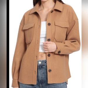 Avec Les Filles Oversized Boyfriend Shacket in Cognac Brown